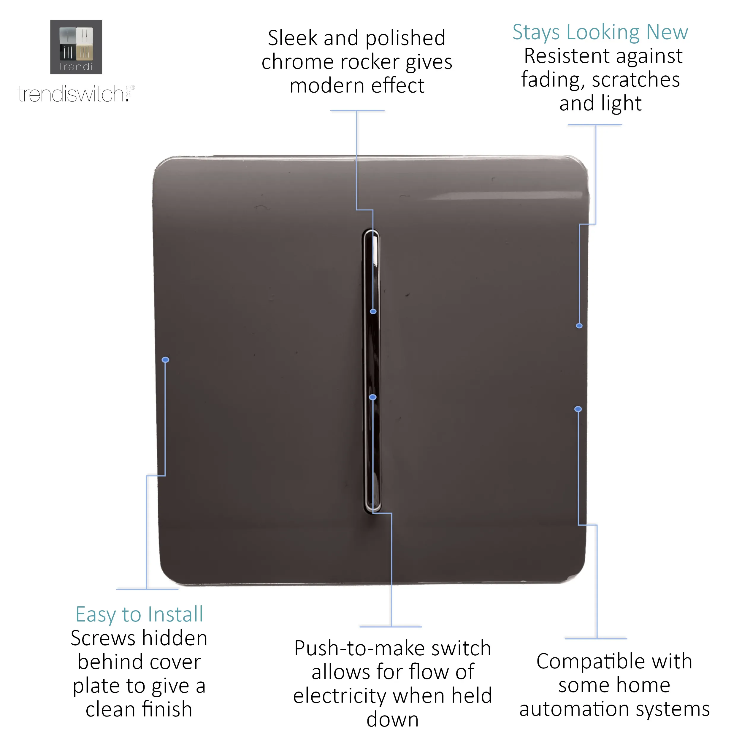 1 Gang Retractive Home Auto.Switch Dark Brown ART-SSR1DB  Trendi Dark Brown